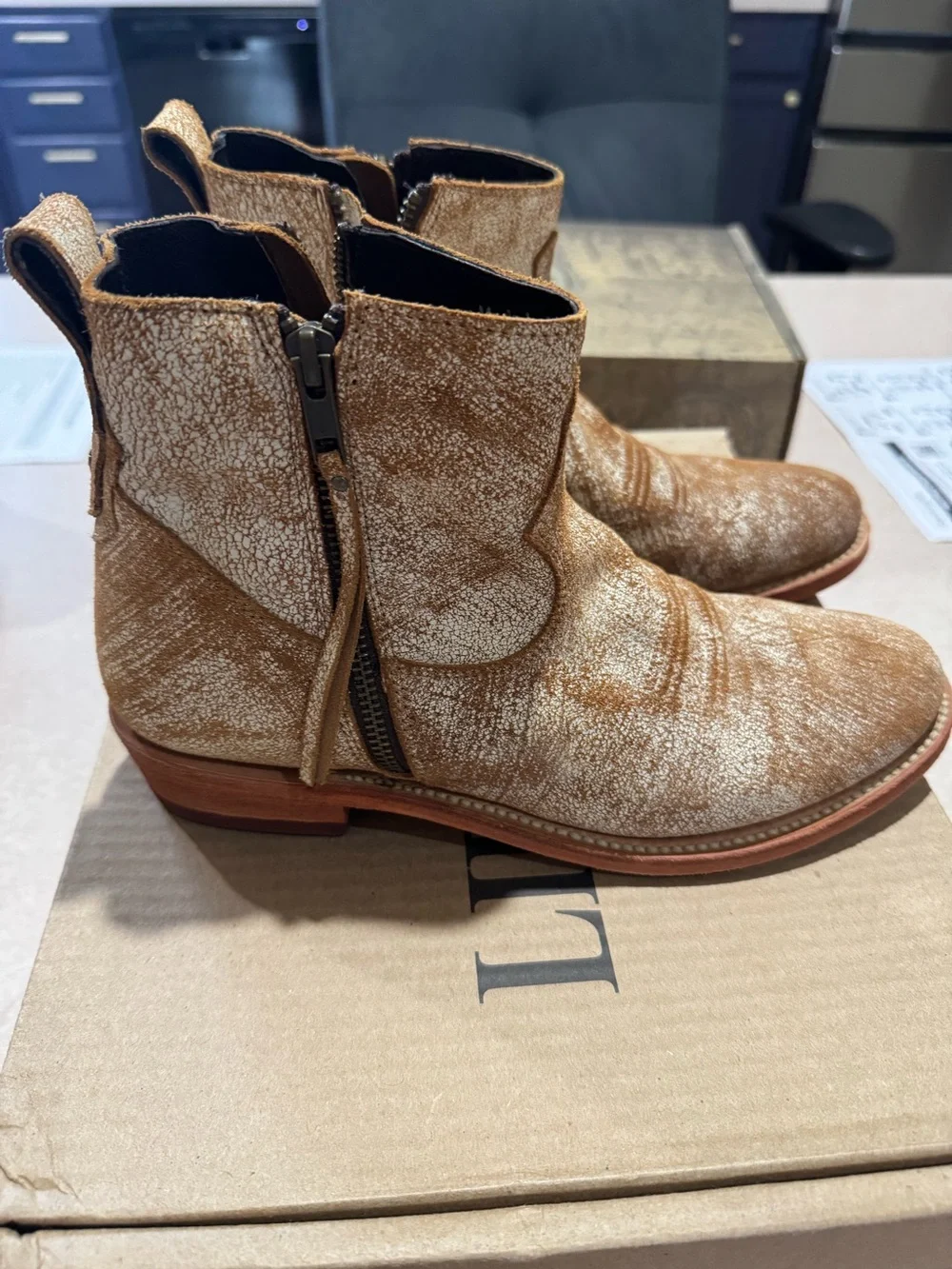 Liberty Black Rustic Tan Zip Ankle Boots
